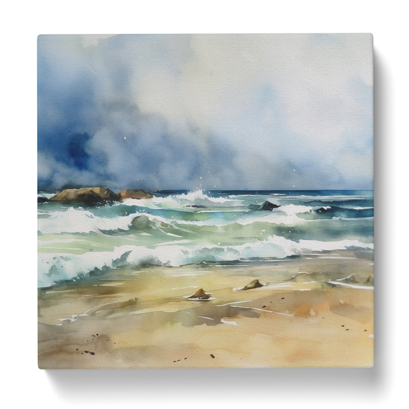 Beach Watercolour No.2 - No Frame Print, 35cm H x 35cm W x 3cm D