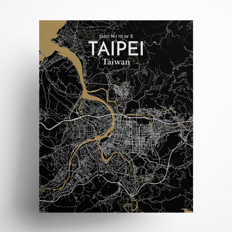 Taipei City Map In Luxe - No Frame Print, 20cm H x 16cm W x 0.05cm D