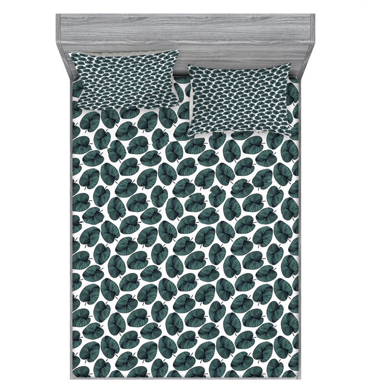 Ensemble de draps floral leaves, Ensemble de draps pour lit double avec un drap-hou