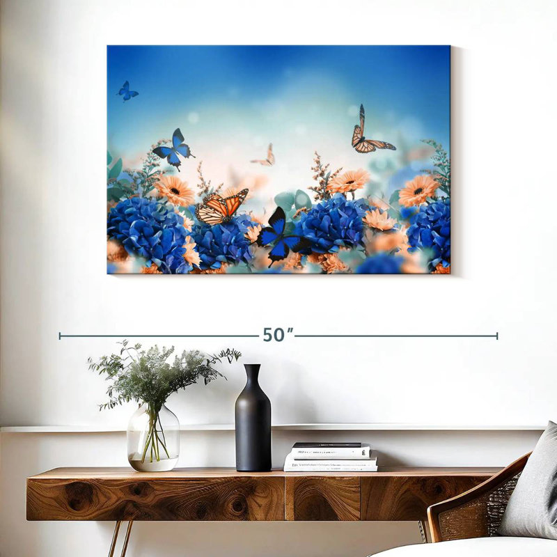 Jardin des papillons bleus, H 26 po x l 39 po