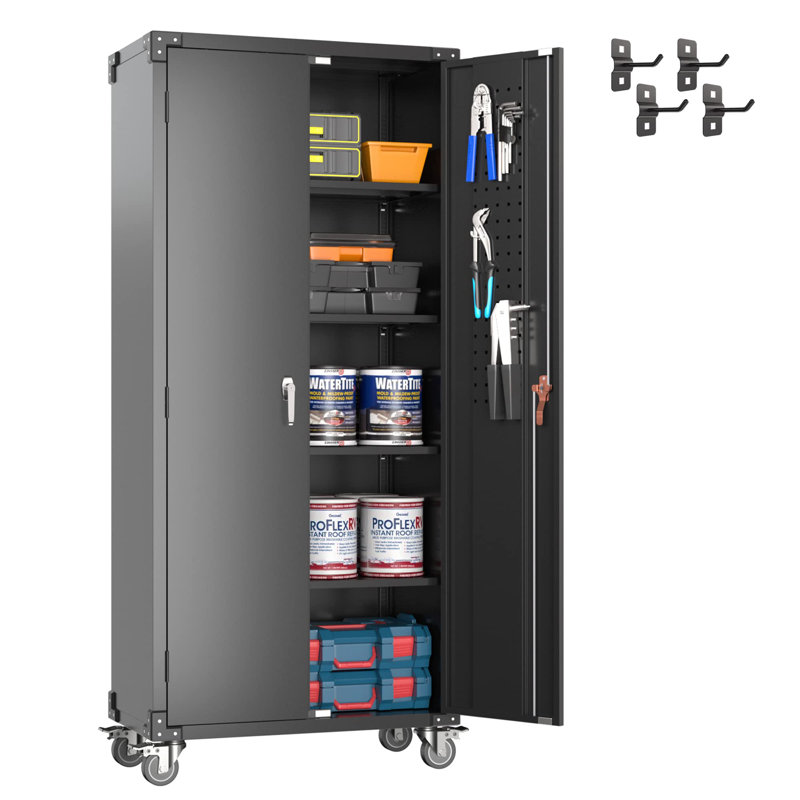 72" H x 31.5" W x 16.5" D Metal Storage Cabinet with Lockable Doors and Shelves, Black