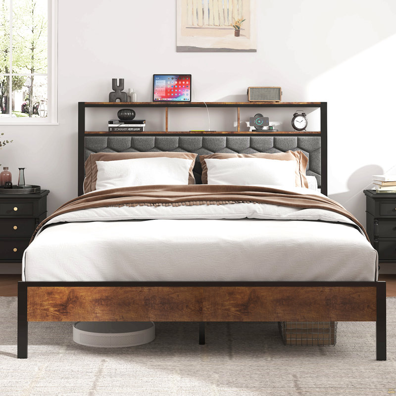 Tête de lit pour grand lit, cadre de lit plateforme en bois, chevet avec emballage souple et 2 pièces, pas de bruit, pas besoin de matelas à ressorts