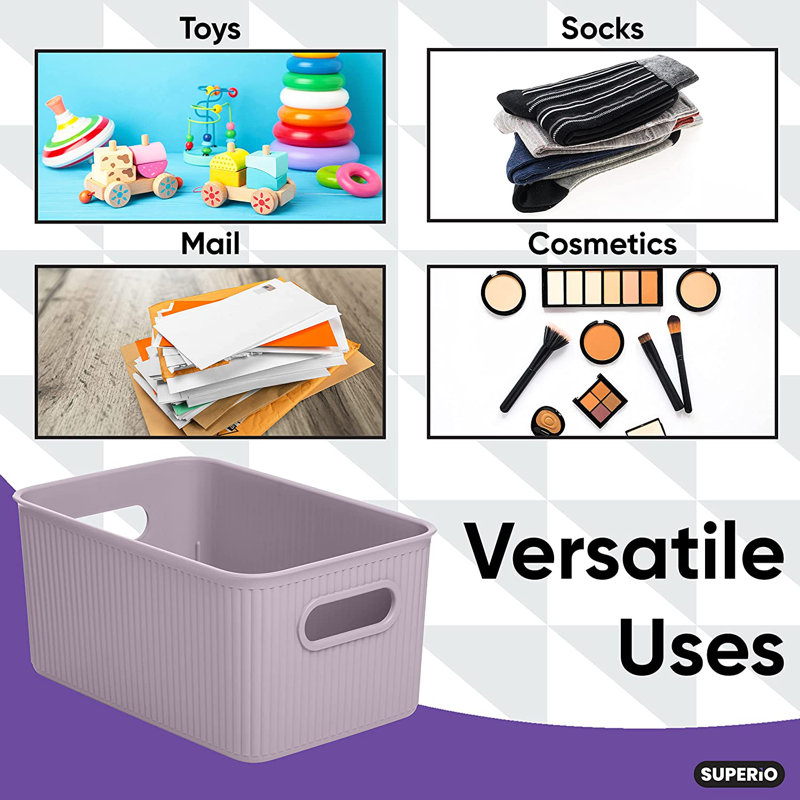 Small Lilac Purple Ribbed Plastic Storage Bin