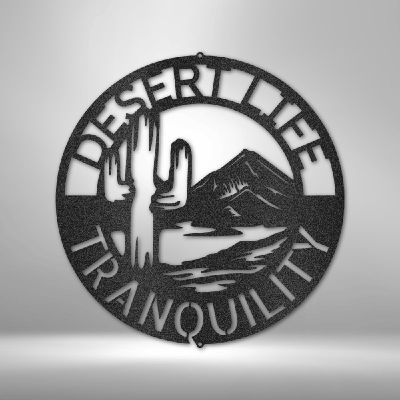 Personalized Desert Life Monogram Steel Sign Steel Art Wall Metal Decor, Black, 14.25" H x 14.5" W x 0.5" D, Yes