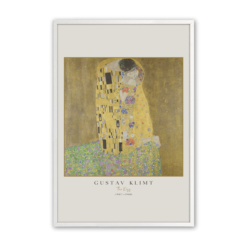 «The Kiss» par Gustav Klimt v3 , H 37 po x l 25 po x P 1,25 po, Reproduction encadrée sans passe-partout, Blanc opaque
