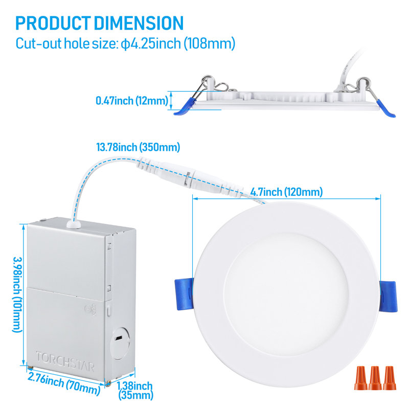 Éclairage encastré à DEL 4 pouces avec boîte en J, encastré à intensité variable, 80 W Eqv. 4000K blanc froid