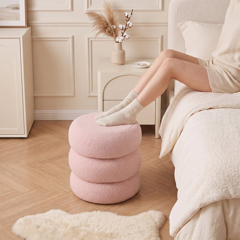 39 cm W Teddy Round Footstool, Pink