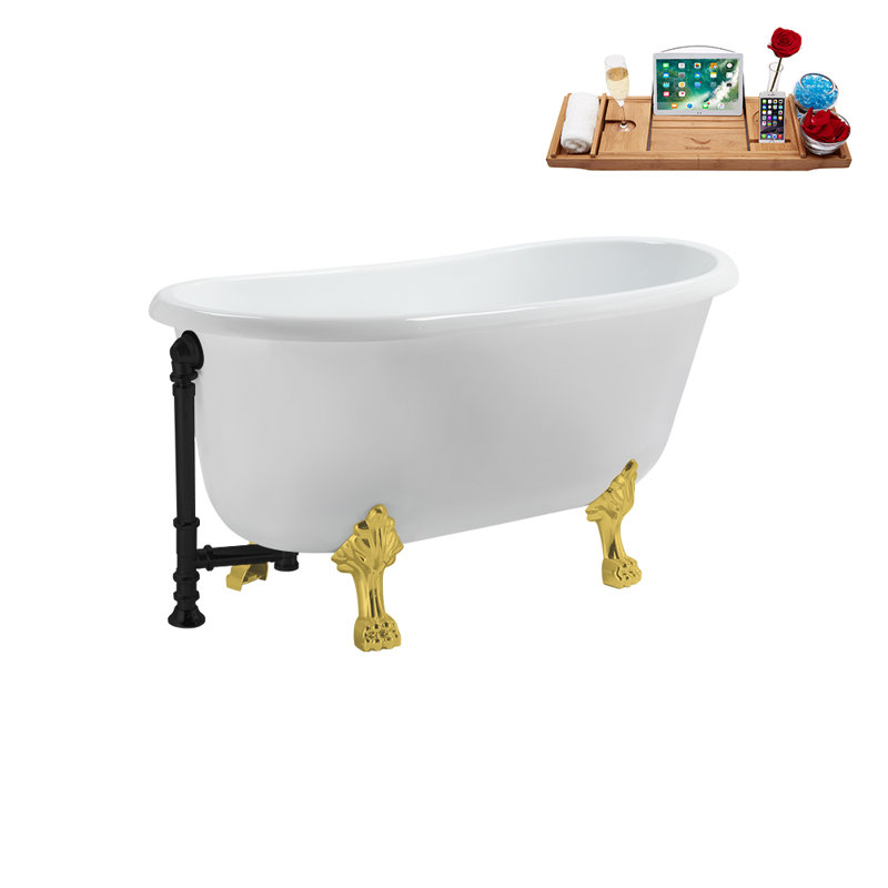 57.5'' x 29.5'' Soaking Acrylic Bathtub, Matte Black, Polished Gold