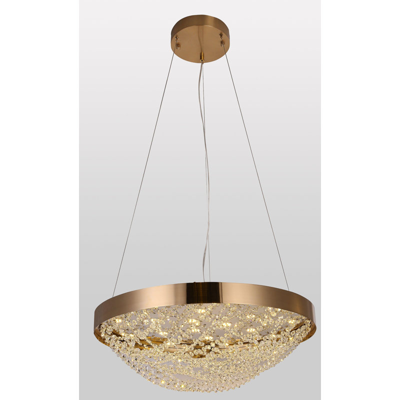 Lustre 18 lumières DEL en cuivre à intensité variable avec perles en cristal transparent, Cuivre