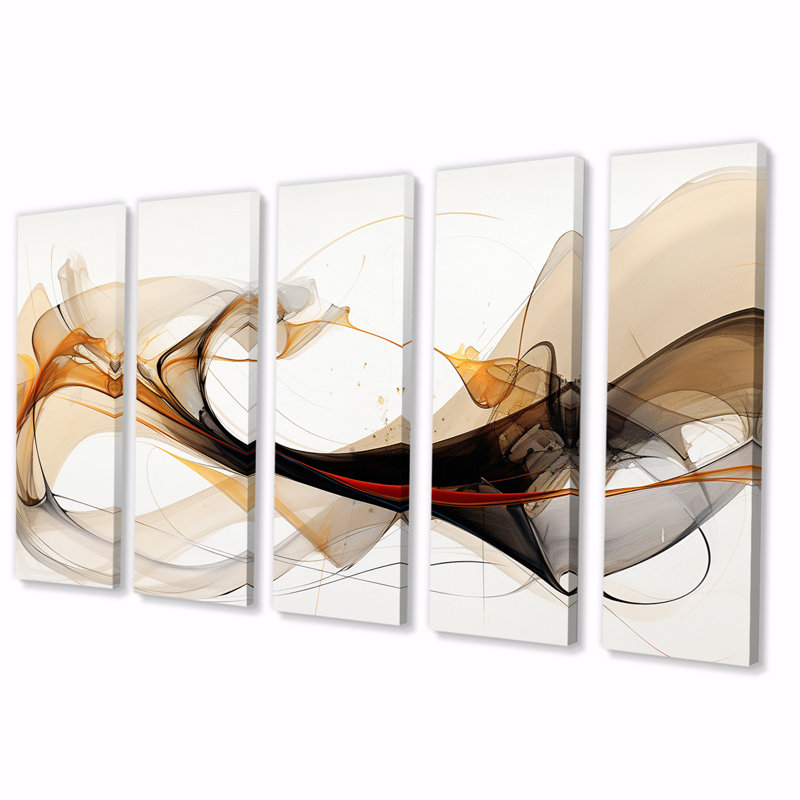 «Conversations With Destiny Dynamic Waves II», reproduction sur toile de formes abstraites - 5 panneaux égaux