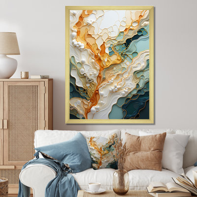 Orange blanc, dessin au trait organique, reproduction d'art encadrée