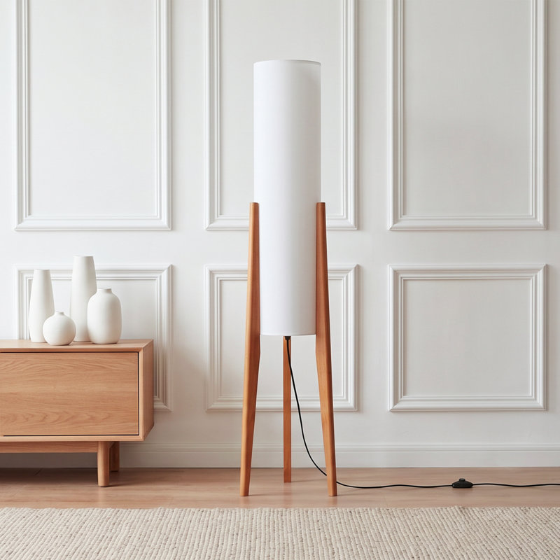 46'' Soild Wood Tripod Floor Lamp, Natural, 46 Inch
