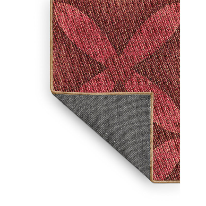 Tapis rond rouge à motif floral, Rectangle 4 pi x 6 pi