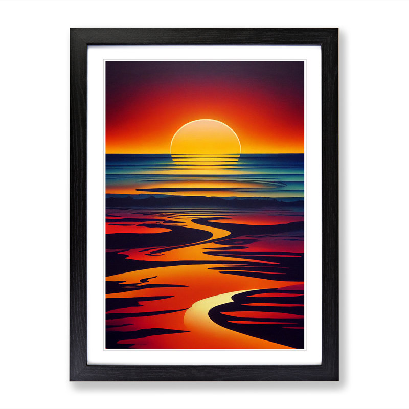 Sunset Acrylic Paint - Picture Frame Print, Black, 64cm H x 25cm W x 2cm D