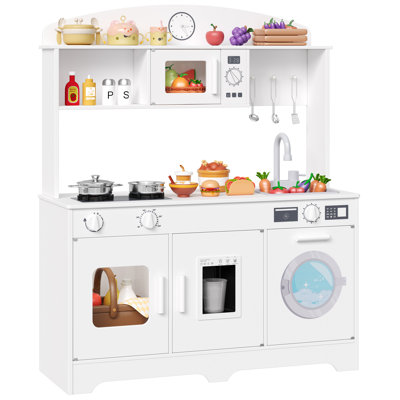 2-In-1 Wooden Kids Bookcase & Play Kitchen - Convertible Montessori Bookshelf With Storage, Toddler Learning Shelf & Pretend Play Set by Ebern Designs