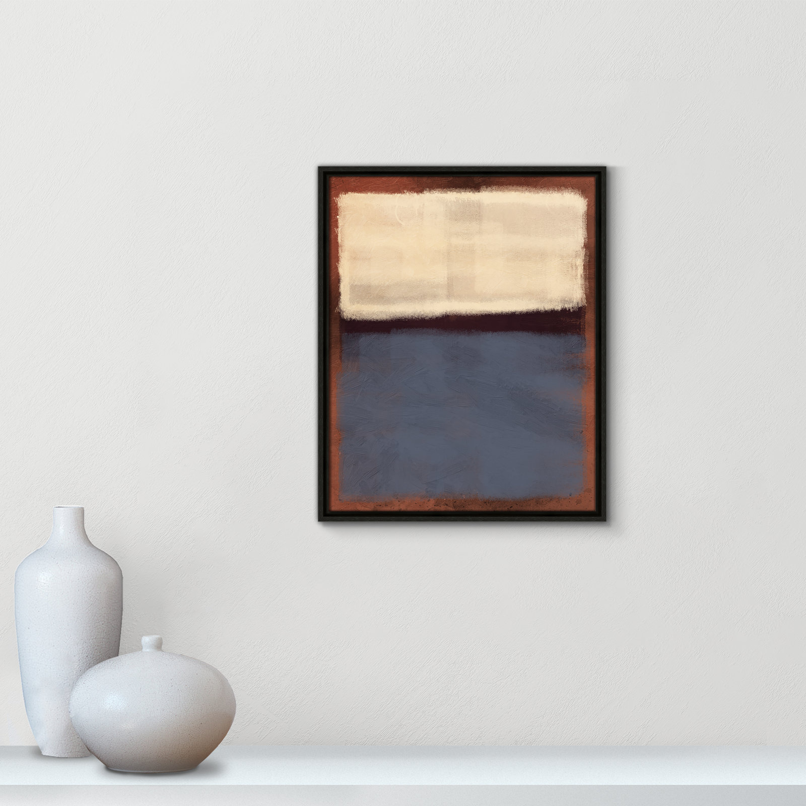 Alabaster Burst - Floater Frame Painting on Canvas, Espresso Framed, 21.5" H x 17.5" W x 2" D