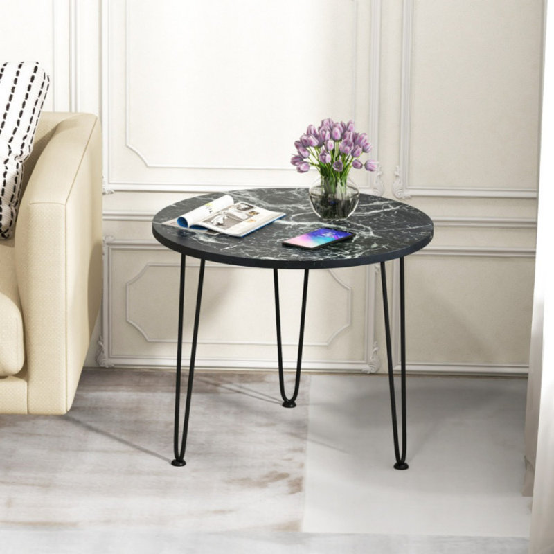Table basse ronde avec plateau de table épaissi et pieds en métal, Noir, noir, noir, noir