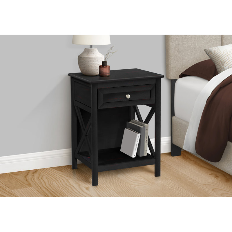 Table d'appoint à 2 niveaux avec placage noir, rangement et tablette inférieure, transitionnel pour les espaces de vie de la chambre à coucher 2 rangements en placage, table de chevet ou pièce idéale