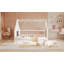 Full Size Wood House Bed With Window And Fence-1741243570