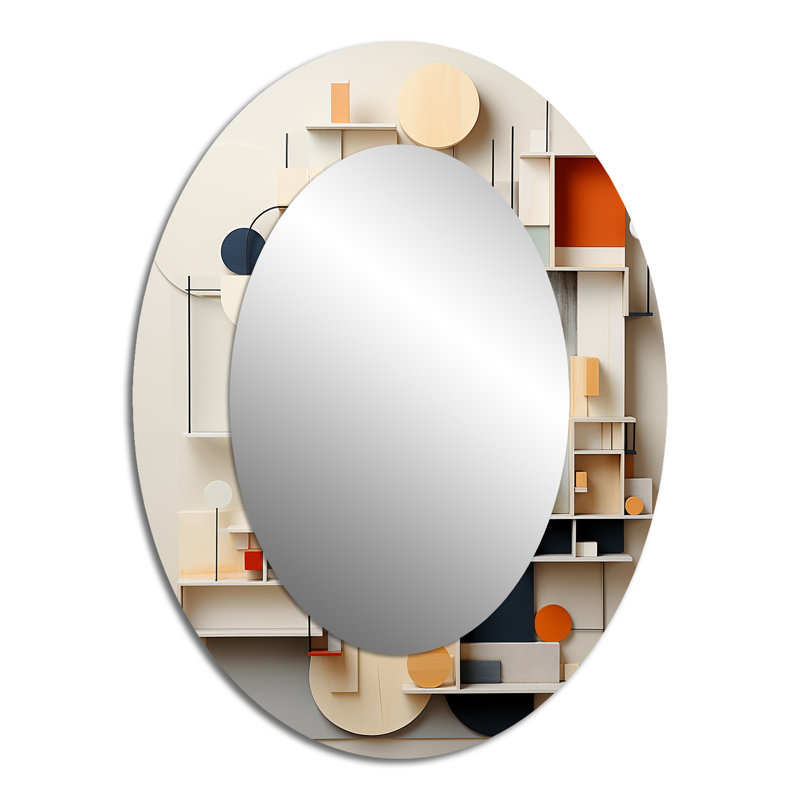 Abstrait géométrique blanc et bleu Essential Forms - Miroir mural moderne ovale, 40 po x 30 po