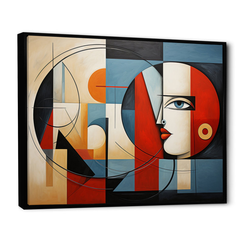 «Cubism Geometric Portrait VII», reproduction d'art sur toile, 34" H x 44" W, Cadre flottant noir