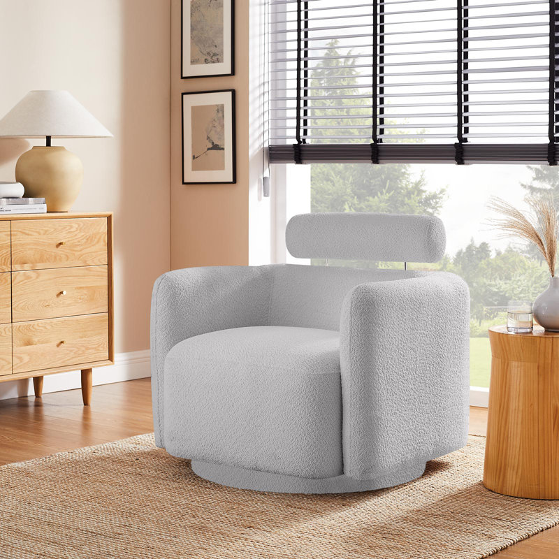 Fauteuil pivotant large de 33 po avec appui-tête réglable Katrese, Boucle gris clair