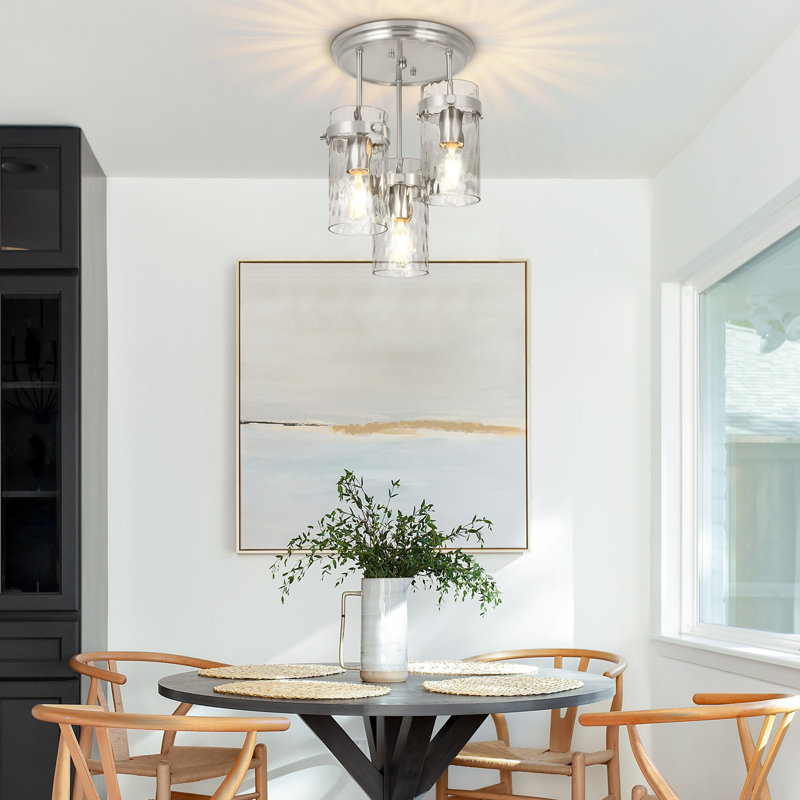 Plafonnier encastré 3 lumières avec verre d'eau, 3,9 po de largeur, base E26, Nickel