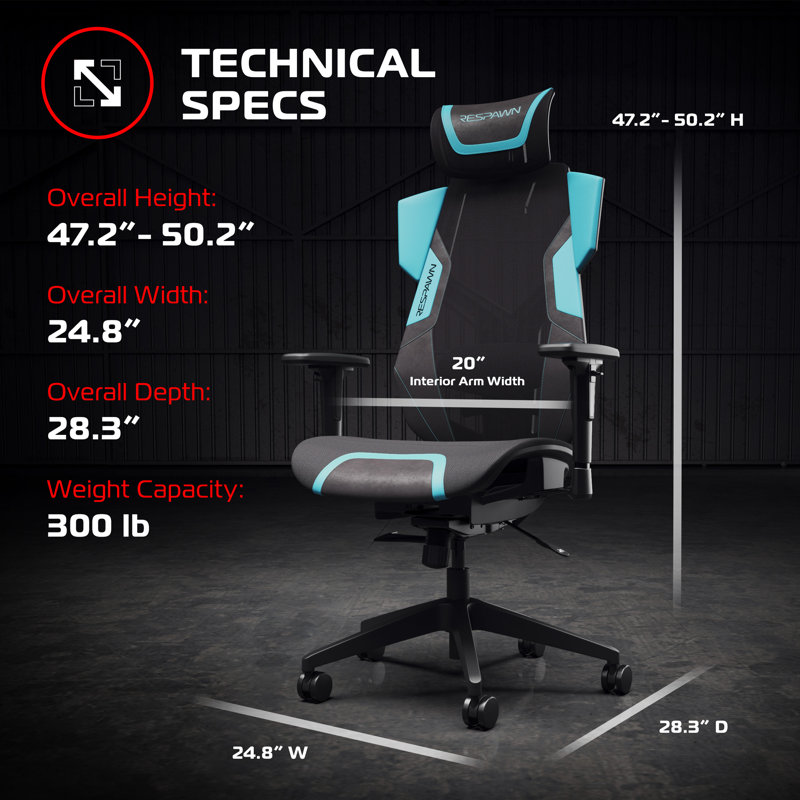 Fauteuil de jeu et de jeu ergonomique avec support lombaire RESPAWN FLExx, Bleu sarcelle