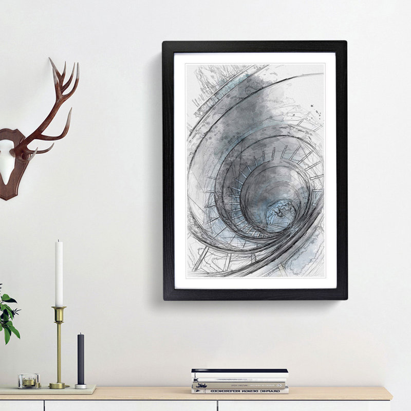 Spiral Staircase in Rome in Abstract - Picture Frame Graphic Art Print on MDF, 36cm H x 27cm W x 2cm D, Black Framed