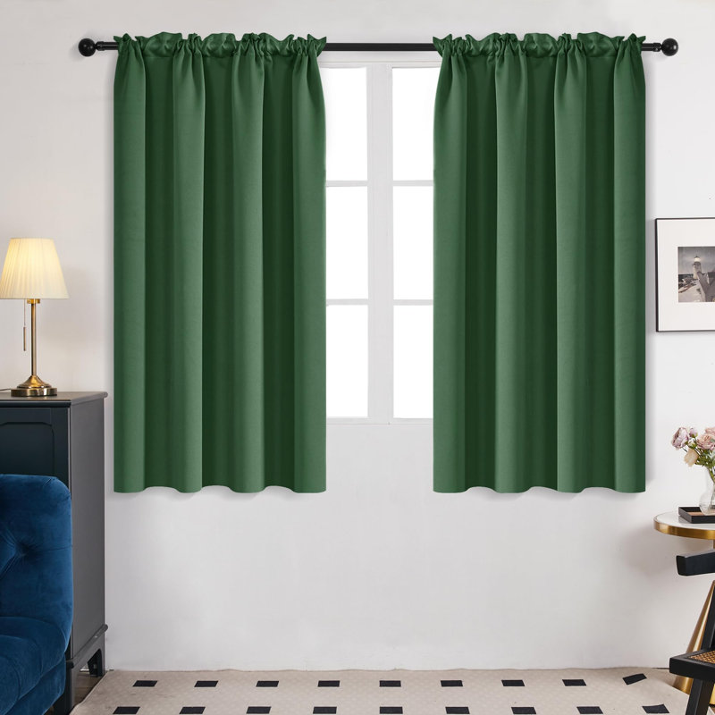 Room Darkening Rod Pocket Thermal Insulated Blackout Curtains (Set of 2), Dark Forest, 42" W x 45" L