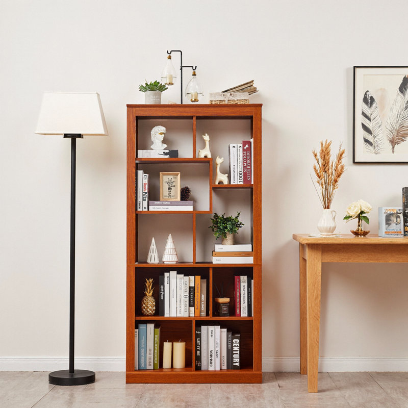 Modular Open Bookcase with Multi-Compartment Display Storage, Dark Oak