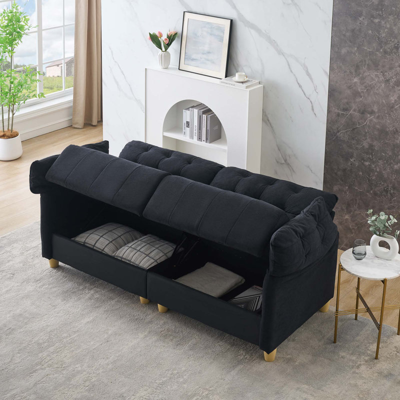 Clintin Cloud Fabric Sofa with High-Density Sponge, Black Flannelette