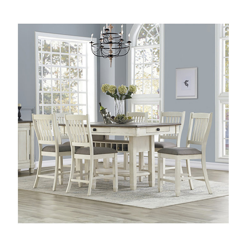 Ensemble de table 7 pièces à hauteur de comptoir haitear, Blanc, Gris foncé / Blanc