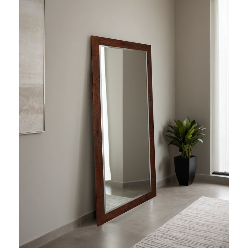 Beveled Full Length Mirror, Dark Walnut