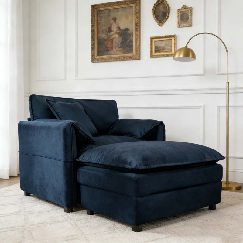 Oversized 57.48" Recliner Chair with Movable Ottoman, Blue
