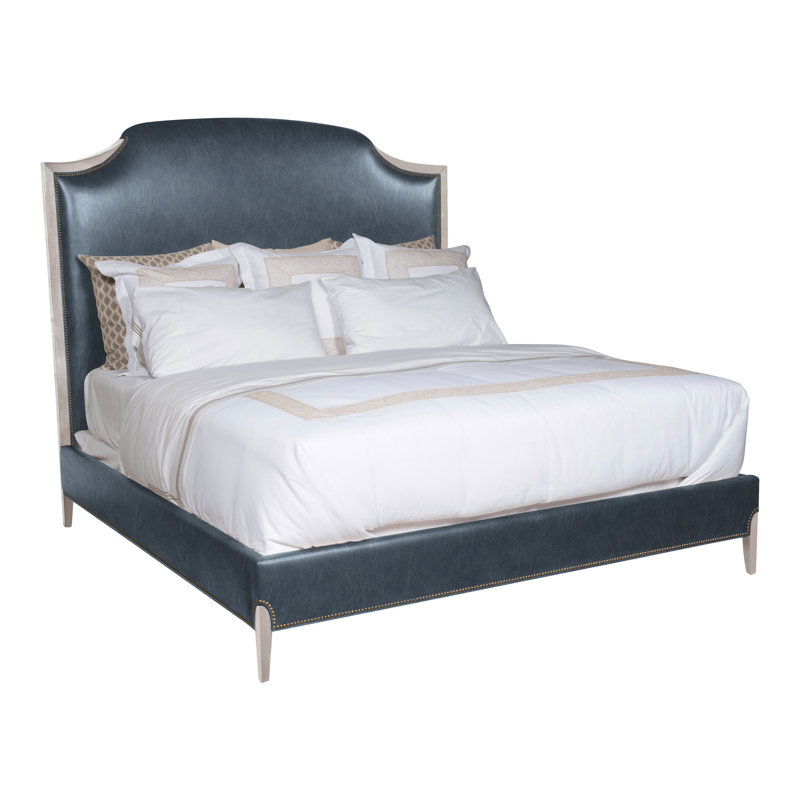 Lillet Leather Solid Wood Bed, King, Dove Gray, Saloon Jeans