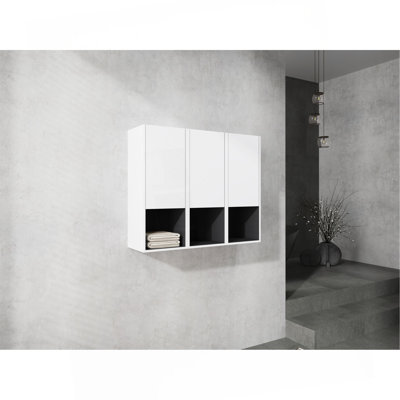 Armoire latérale de salle de bain 12 po, 3 portes à fermeture douce, conception à fixation flottante