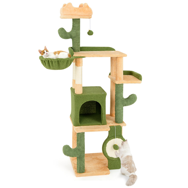  63'' Cactus Cat Tree for Indoor Cats w/ Sisal Scratching Posts & Board Condo