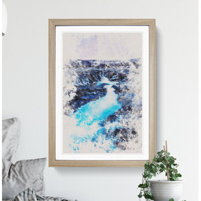 Winter Waterfall in Iceland Watercolour - Framed Print