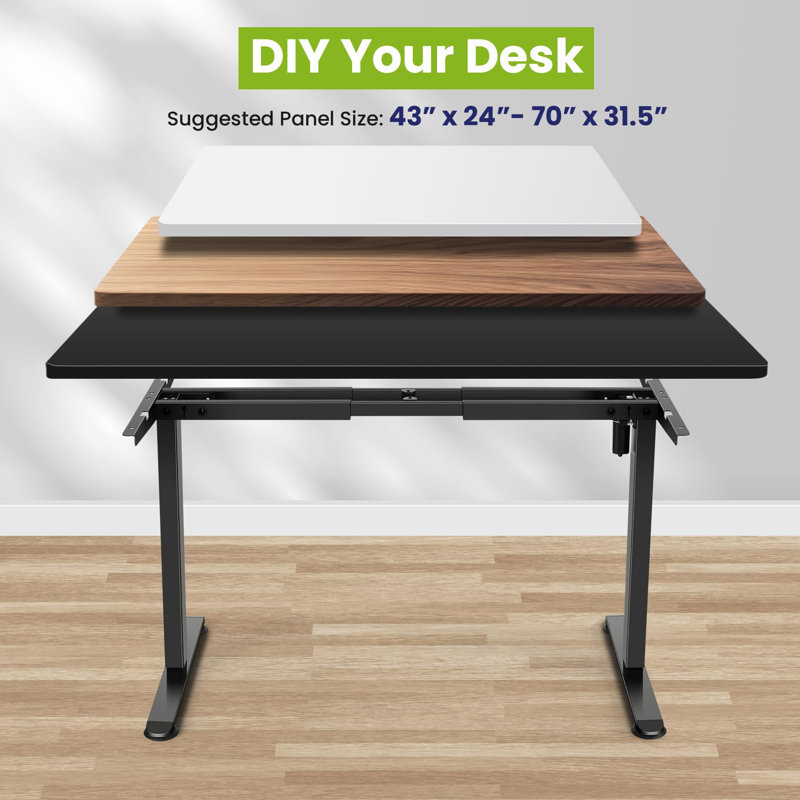 Single Motor Electric Standing Desk Frame With Cable Management Tray, Casters And Hooks, Black