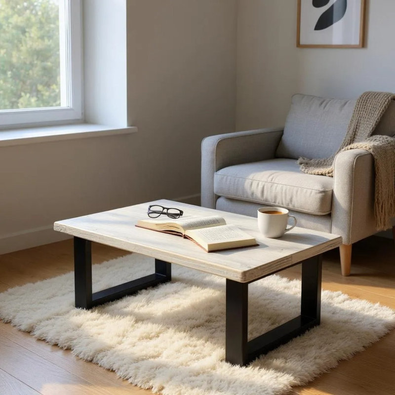 The Rustic Timber Revival Coffee Table, White Wood, 16" H x 48" L x 30" W