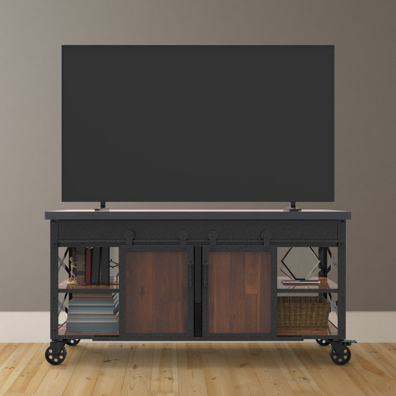 58" Black and Brown Metal and Wood Farmhouse Cabinet