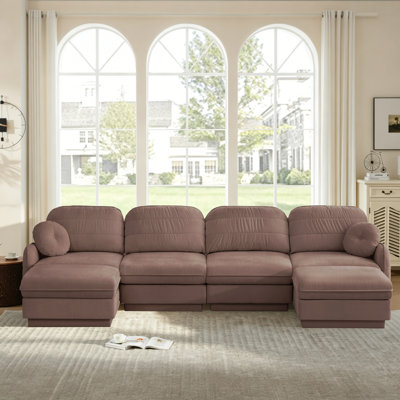 Modular 6-Piece Chenille U-Shaped Sectional Sofa With 2 Ottomans