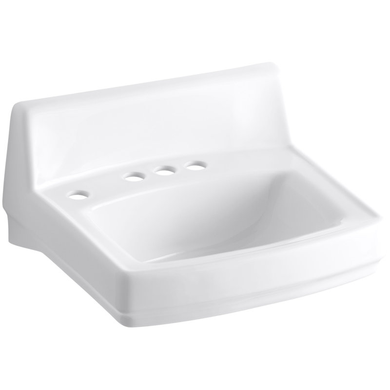 Greenwich Ceramic 21" Wall Mount Bathroom Sink with Overflow, White, 4" Centers