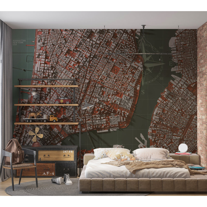 Murale carte pelez et collez - À la rencontre de Manhattan, L 115 po x L 82 po