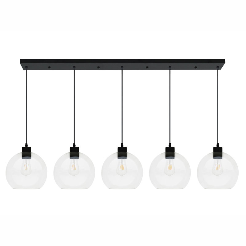 Luminaire suspendu linéaire noir mat 5 lumières, Noir