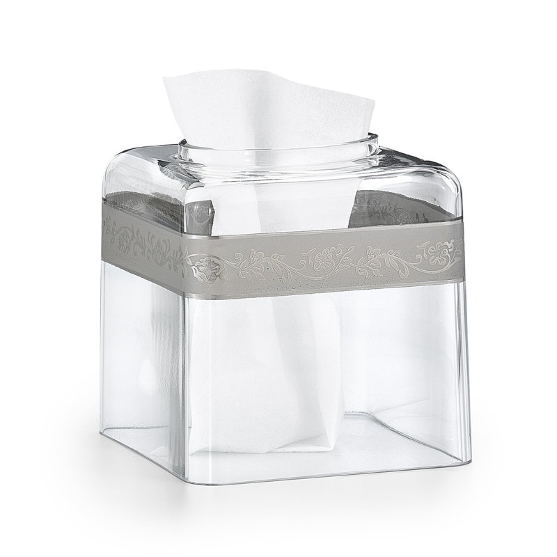 Bellino Glass Gold Tissue Box Cover, Clear/Platinum