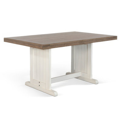 Dean Dining Table, 60 Inch Rectangular Plank Top, Off White And Brown