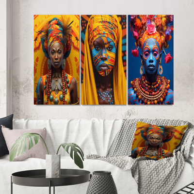 " Vibrant Traditional African Festive Portraits I " 3 - Pieces