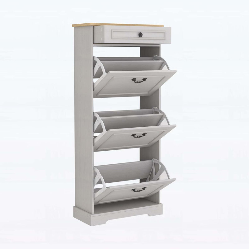 Armoire de rangement pour chaussures autoportante avec 1 tiroir, 3 tiroirs rabattables